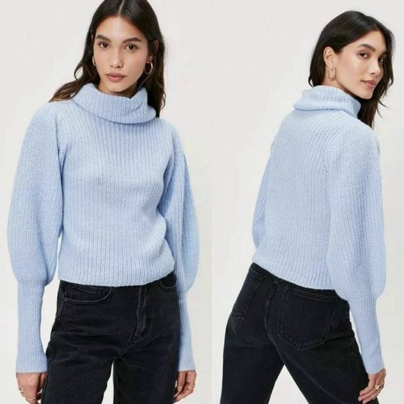 Nasty Gal Sweaters - Nasty Gal Women's Size M Baby Blue Roll Neck Puff Sleeve Soft Knit Sweater